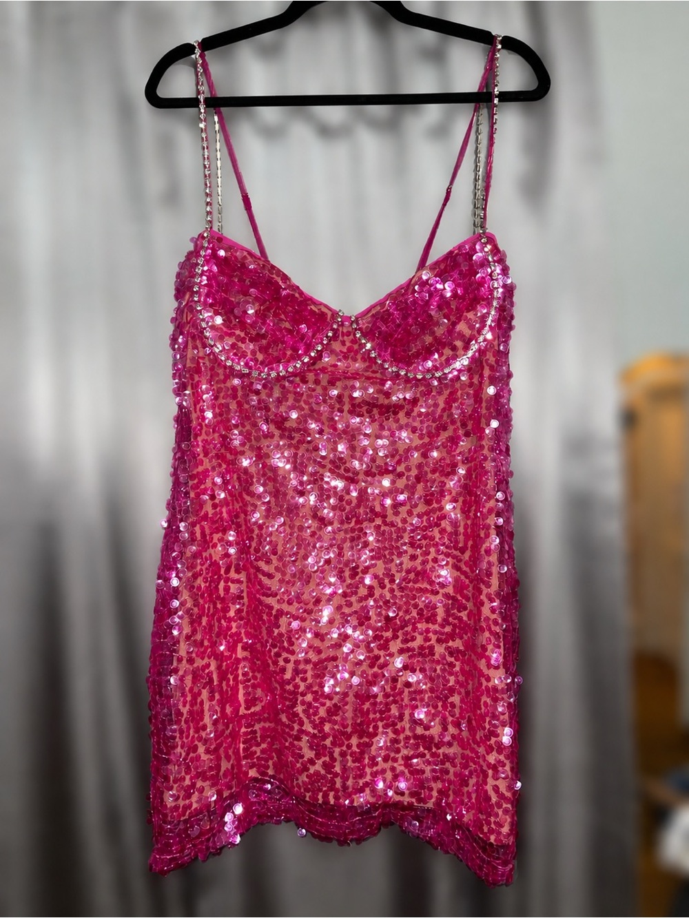 Hot Pink Sequin Cami with Chain Straps